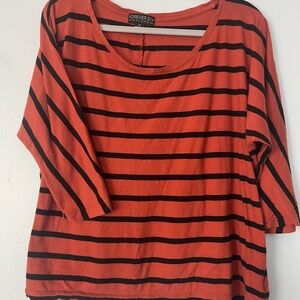 Forever 21 Women's Long Sleeve Top in burnt sienna and Black Stripes